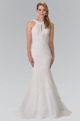 Halter Neck Mermaid Tulle Long Wedding Dress